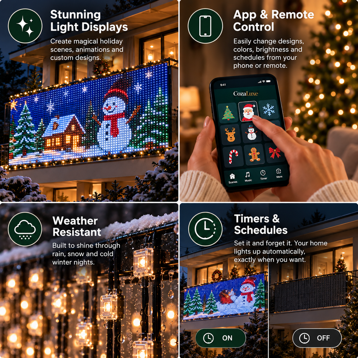 CozaLuxe Smart Animated Christmas Balcony Lights
