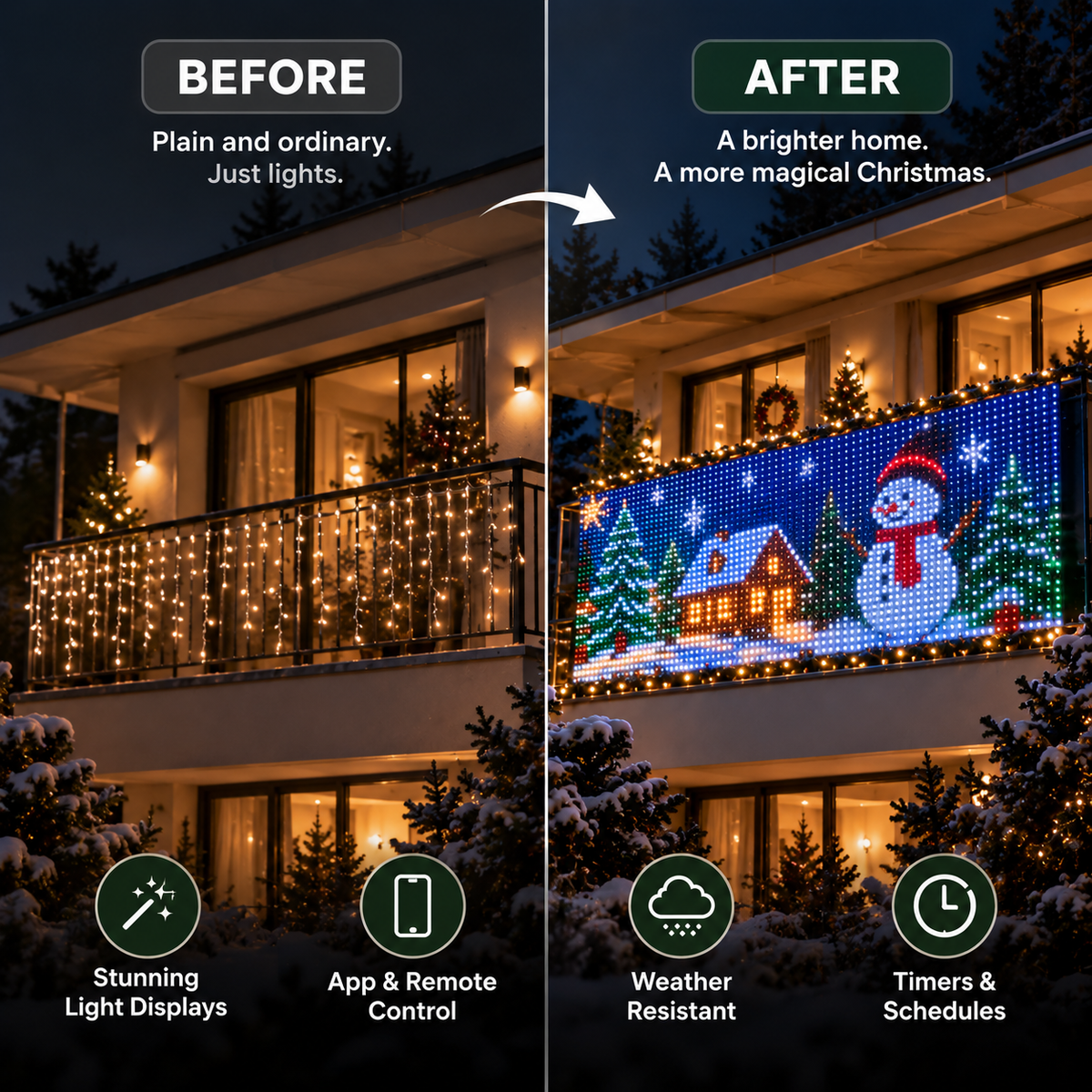 CozaLuxe Smart Animated Christmas Balcony Lights