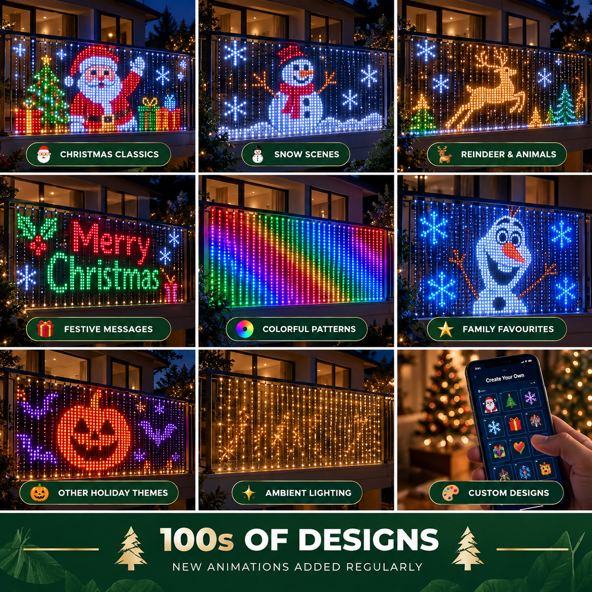 CozaLuxe Smart Animated Christmas Balcony Lights